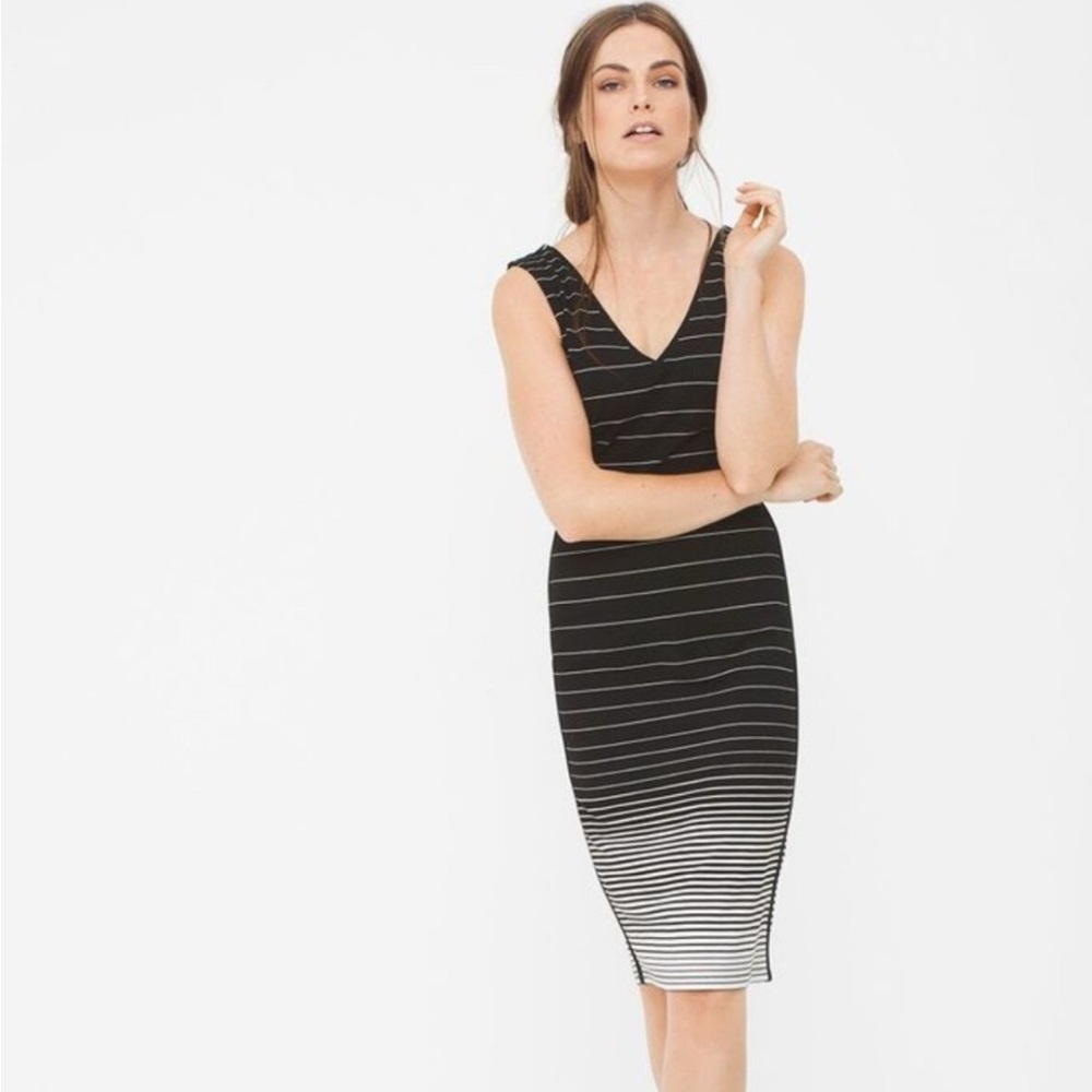 White House Black Market Black and White Striped Sleeveless Dress